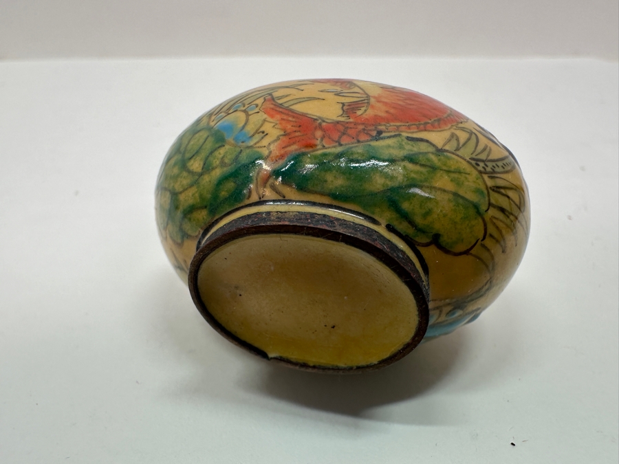 Vintage Hand Painted Metal Enamel Chinese Snuff Bottle 2.5'H [Photo 6]