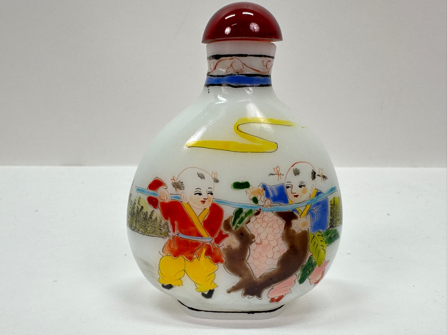 Vintage Chinese Signed Hand Painted Glass Chinese Snuff Bottle 3'H [Photo 7]