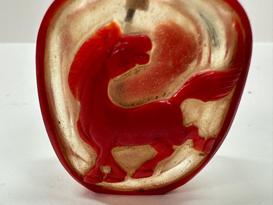Old Chinese Red Overlay Glass Snuff Bottle Featuring Horses 2.5H [Photo 11]