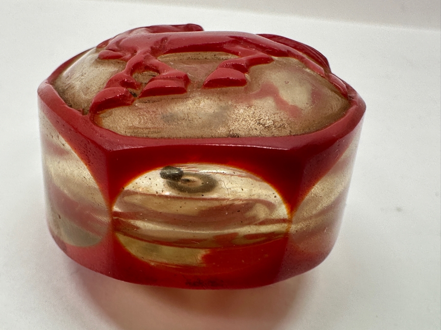 Old Chinese Red Overlay Glass Snuff Bottle Featuring Horses 2.5H [Photo 12]