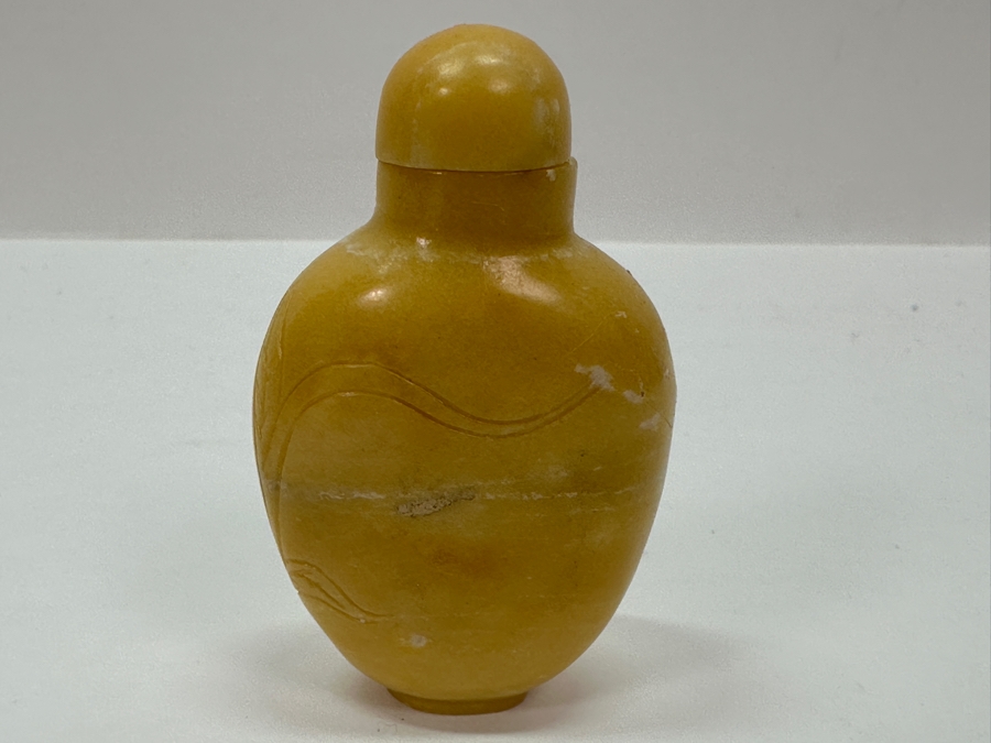 Vintage Chinese Carved Yellow Stone Snuff Bottle 2 3/8'H [Photo 6]