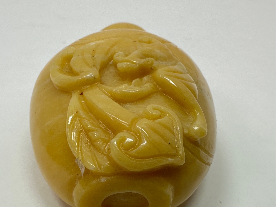 Vintage Chinese Carved Yellow Stone Snuff Bottle 2 3/8'H [Photo 8]