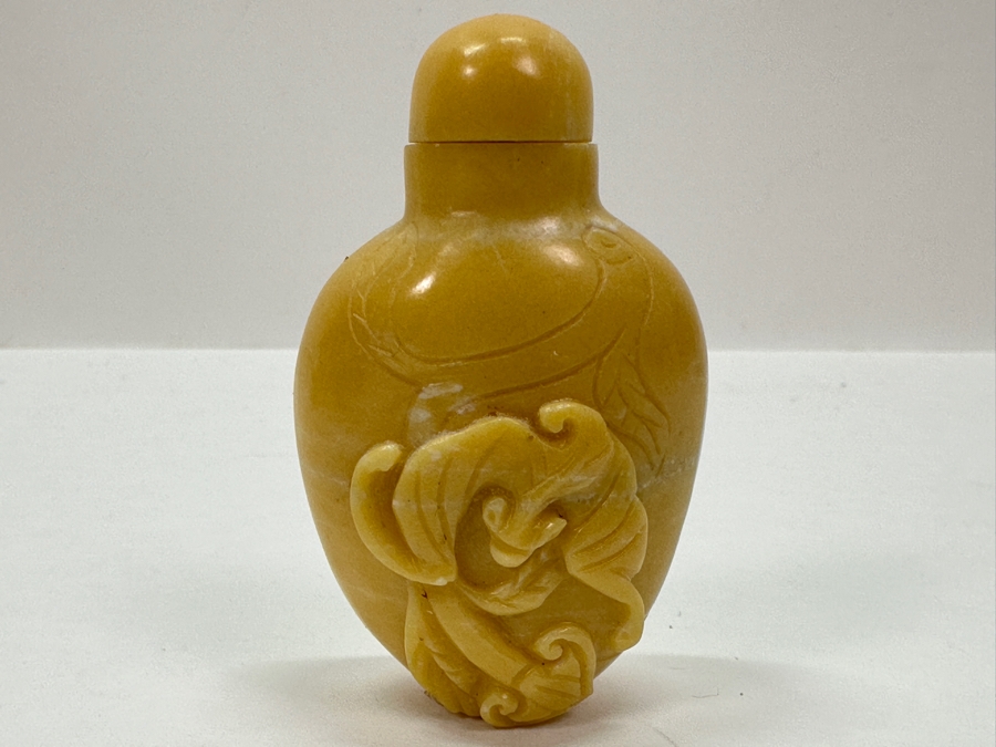 Vintage Chinese Carved Yellow Stone Snuff Bottle 2 3/8'H [Photo 12]