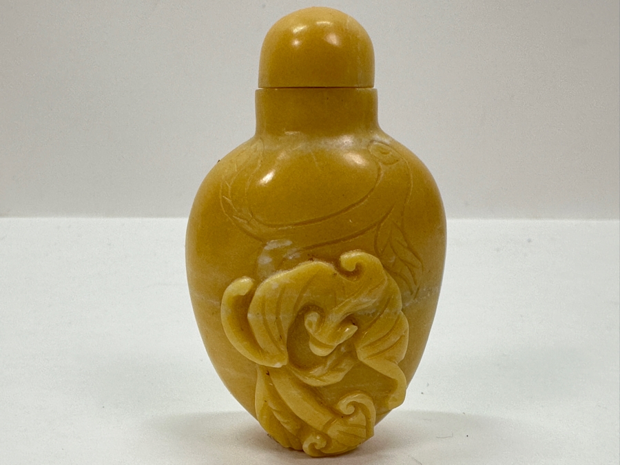 Vintage Chinese Carved Yellow Stone Snuff Bottle 2 3/8'H [Photo 11]