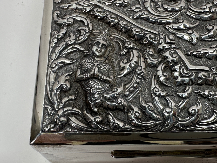 Stunning Vintage Repousse Sterling Silver Box From Thailand Thainakon Presented To Mr. Chi Owyang April 1963 7.75W X 4.75D X 2H 648g [Photo 7]