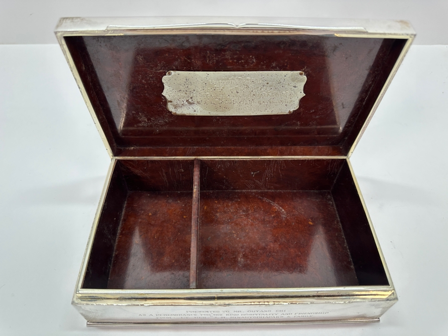 Stunning Vintage Repousse Sterling Silver Box From Thailand Thainakon Presented To Mr. Chi Owyang April 1963 7.75W X 4.75D X 2H 648g [Photo 18]