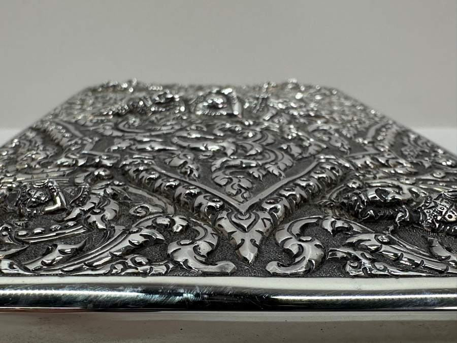 Stunning Vintage Repousse Sterling Silver Box From Thailand Thainakon Presented To Mr. Chi Owyang April 1963 7.75W X 4.75D X 2H 648g [Photo 11]