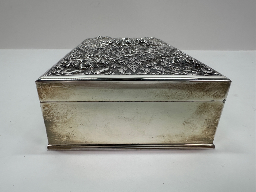 Stunning Vintage Repousse Sterling Silver Box From Thailand Thainakon Presented To Mr. Chi Owyang April 1963 7.75W X 4.75D X 2H 648g [Photo 14]