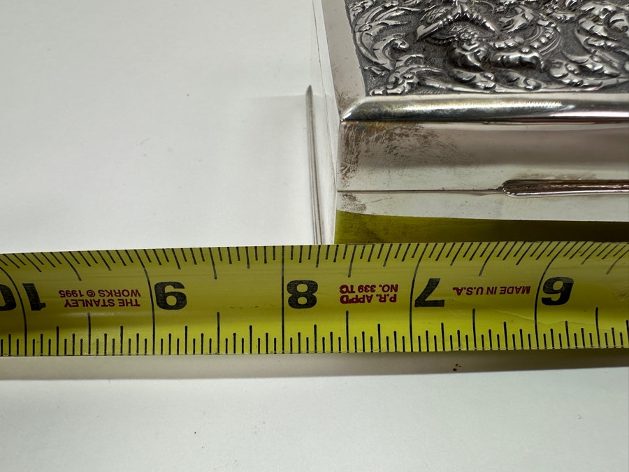 Stunning Vintage Repousse Sterling Silver Box From Thailand Thainakon Presented To Mr. Chi Owyang April 1963 7.75W X 4.75D X 2H 648g [Photo 21]