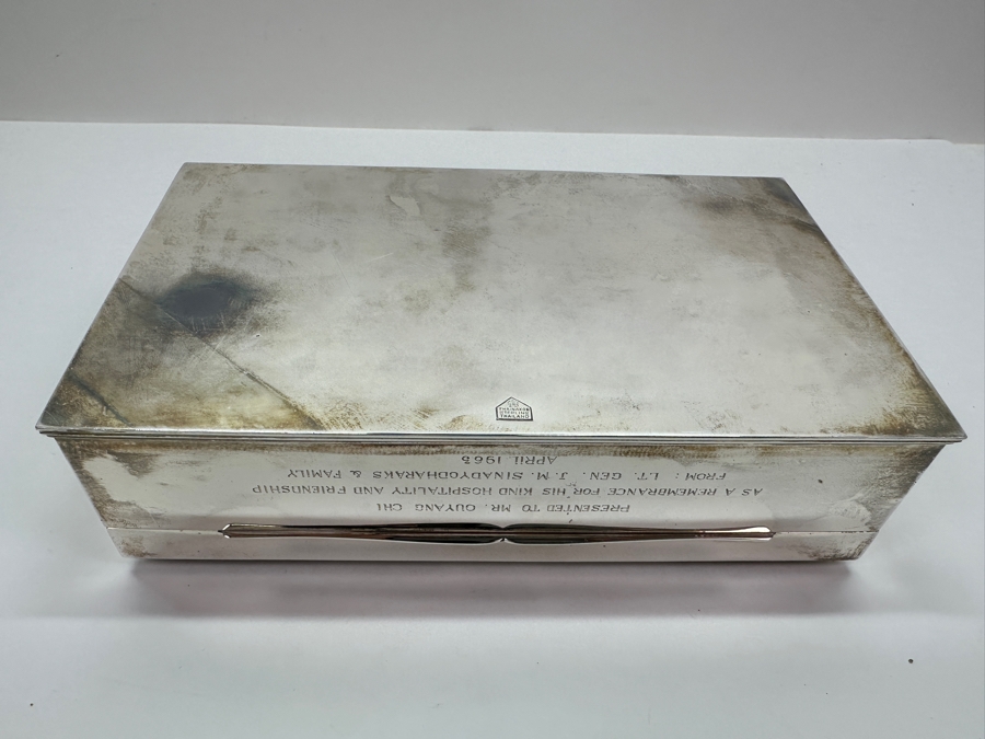 Stunning Vintage Repousse Sterling Silver Box From Thailand Thainakon Presented To Mr. Chi Owyang April 1963 7.75W X 4.75D X 2H 648g [Photo 15]