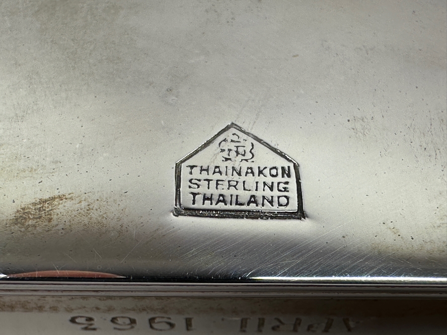 Stunning Vintage Repousse Sterling Silver Box From Thailand Thainakon Presented To Mr. Chi Owyang April 1963 7.75W X 4.75D X 2H 648g [Photo 17]