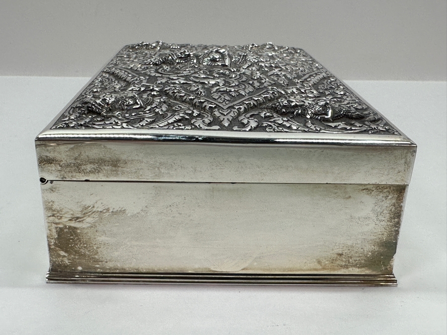 Stunning Vintage Repousse Sterling Silver Box From Thailand Thainakon Presented To Mr. Chi Owyang April 1963 7.75W X 4.75D X 2H 648g [Photo 12]