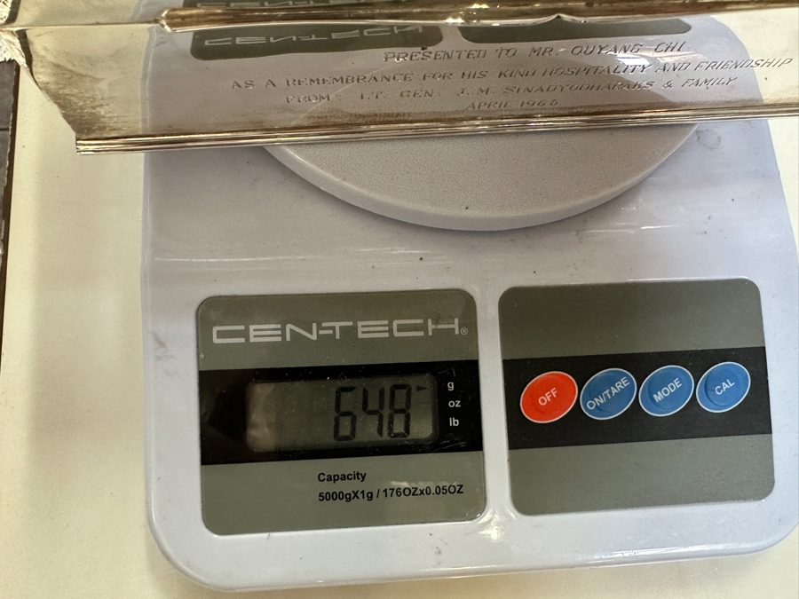 Stunning Vintage Repousse Sterling Silver Box From Thailand Thainakon Presented To Mr. Chi Owyang April 1963 7.75W X 4.75D X 2H 648g [Photo 25]