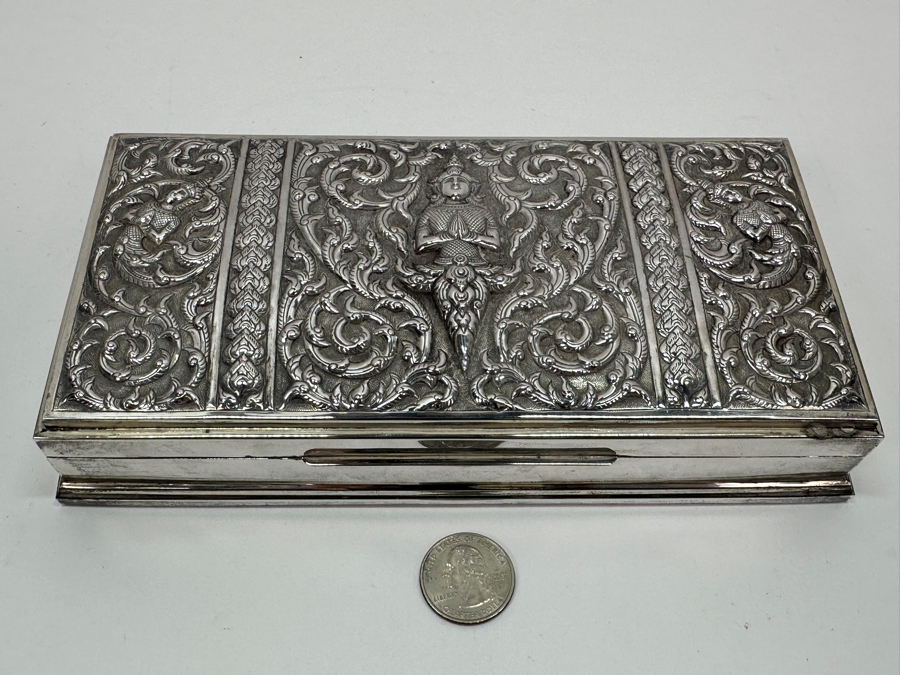 Stunning Vintage Repousse Sterling Silver Box From Thailand 8.25W X 4.25D X 1.75H 523g [Photo 3]