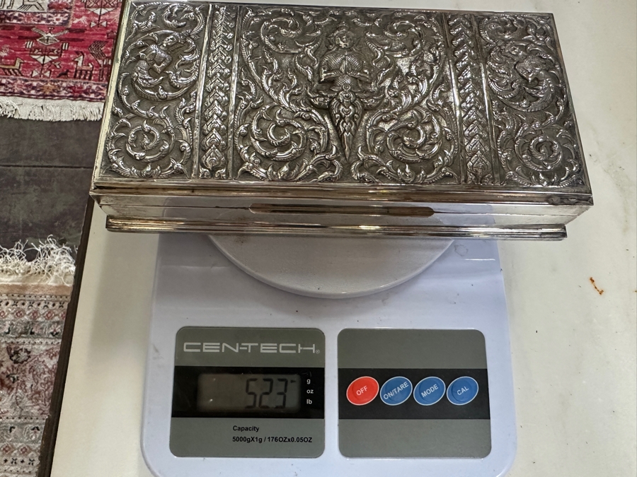Stunning Vintage Repousse Sterling Silver Box From Thailand 8.25W X 4.25D X 1.75H 523g [Photo 19]