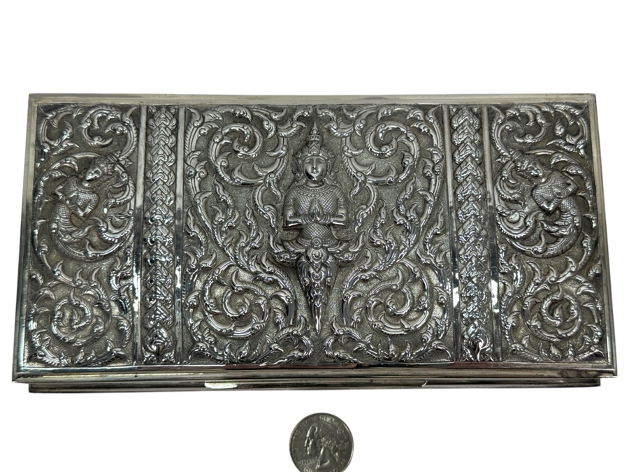 Stunning Vintage Repousse Sterling Silver Box From Thailand 8.25W X 4.25D X 1.75H 523g [Photo 1]