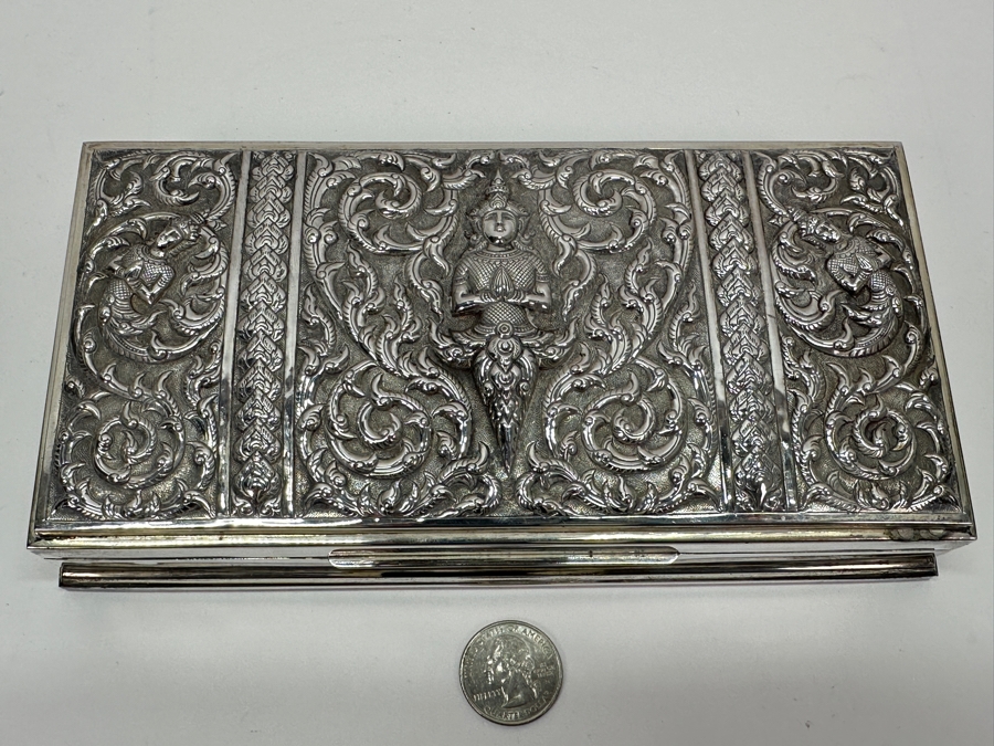 Stunning Vintage Repousse Sterling Silver Box From Thailand 8.25W X 4.25D X 1.75H 523g [Photo 2]