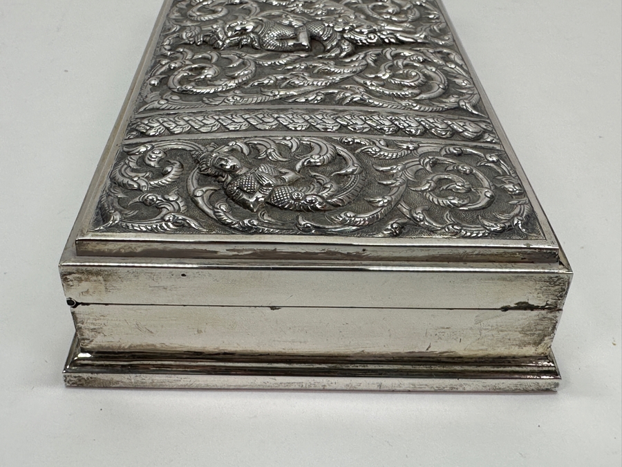 Stunning Vintage Repousse Sterling Silver Box From Thailand 8.25W X 4.25D X 1.75H 523g [Photo 11]