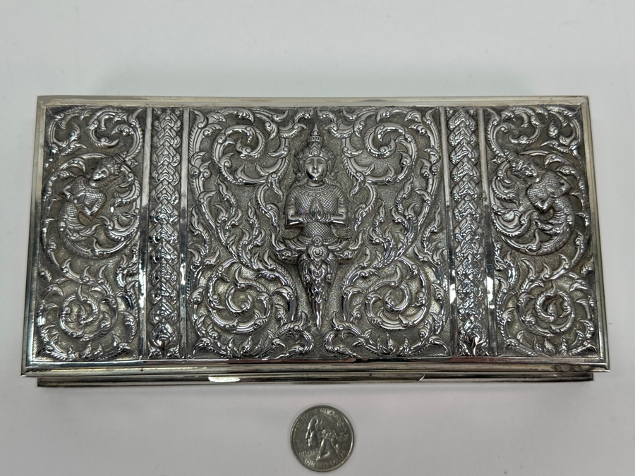 Stunning Vintage Repousse Sterling Silver Box From Thailand 8.25W X 4.25D X 1.75H 523g [Photo 4]