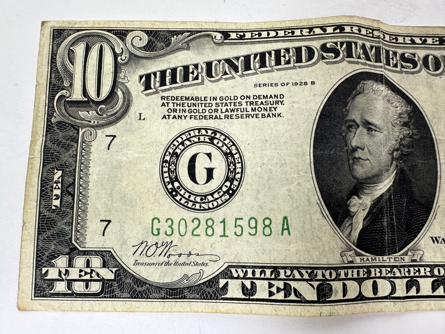 Just Added - $10 1928 B U.S. Federal Reserve Note With Redeemable In Gold On Demand At US Treasury Clause [Photo 3]