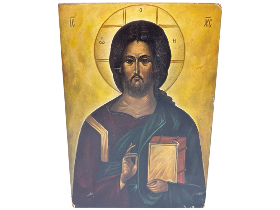 Just Added - Gene Basin (Russian/American) Original Icon Painting Of Jesus On Board 7W X 10H X 1.25D [Photo 1]