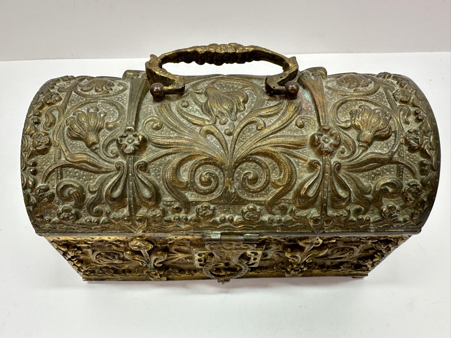 Just Added - Erhard & Sohne Art Nouveau Jugendstil Design Schatulle Casket Box Solid Brass With Velvet Lining And Key 7W X 4D X 4H [Photo 3]