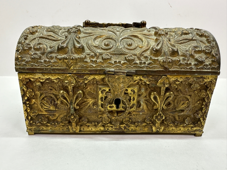 Just Added - Erhard & Sohne Art Nouveau Jugendstil Design Schatulle Casket Box Solid Brass With Velvet Lining And Key 7W X 4D X 4H [Photo 2]