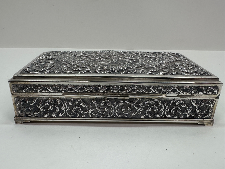 Stunning Vintage Repousse Sterling Silver Box From Thailand Made In Siam Presented To Hsuan Owyang May 1967 6.25W X 3.5D X 2H 385g [Photo 6]
