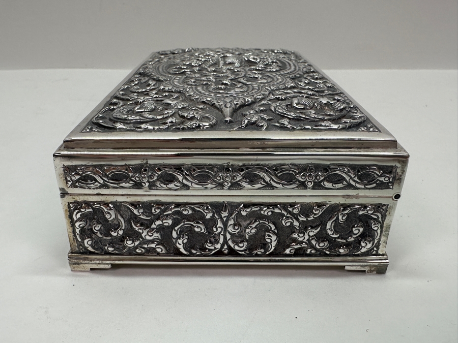 Stunning Vintage Repousse Sterling Silver Box From Thailand Made In Siam Presented To Hsuan Owyang May 1967 6.25W X 3.5D X 2H 385g [Photo 7]