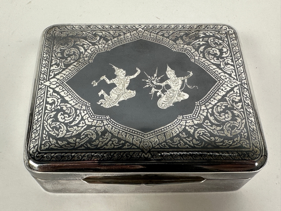 Vintage Sterling Silver Box From Thailand Thainakon 4.5W X 3.5D X 1.5H 279g [Photo 2]