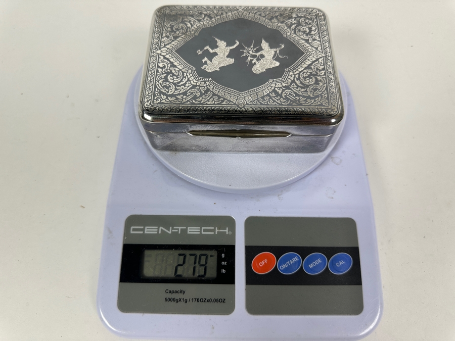 Vintage Sterling Silver Box From Thailand Thainakon 4.5W X 3.5D X 1.5H 279g [Photo 14]