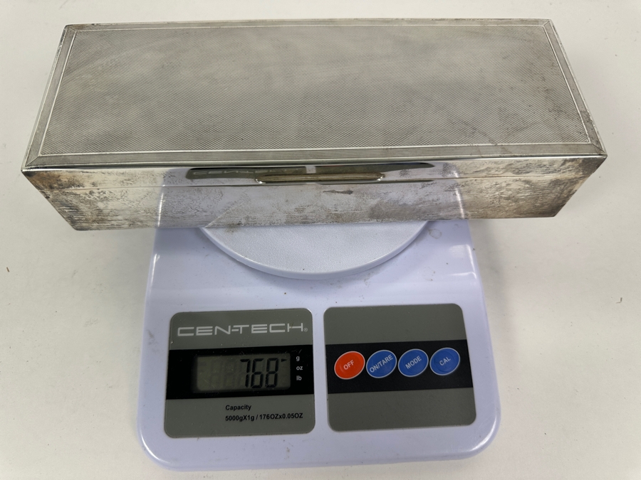 English Hallmarked Sterling Silver Box S.J.F. 9.5W X 3.5D X 2H 768g [Photo 12]