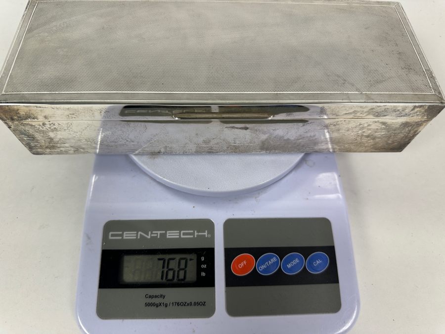 English Hallmarked Sterling Silver Box S.J.F. 9.5W X 3.5D X 2H 768g [Photo 13]