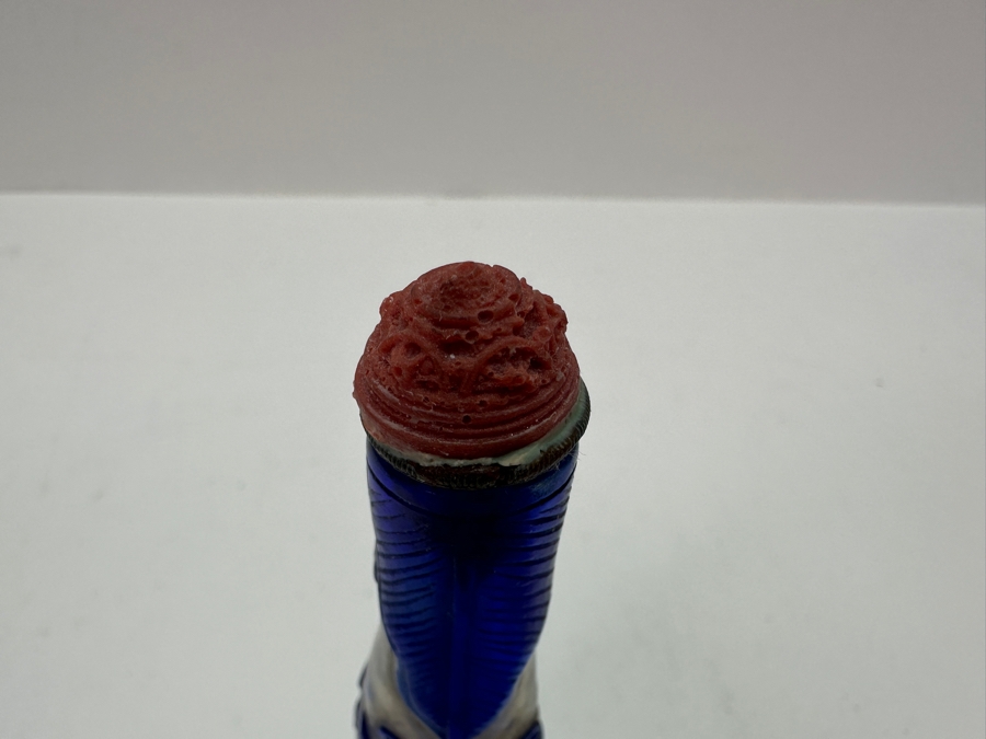 Vintage Chinese Blue Overlay Glass Snuff Bottle Featuring Butterflies 4.25H [Photo 3]