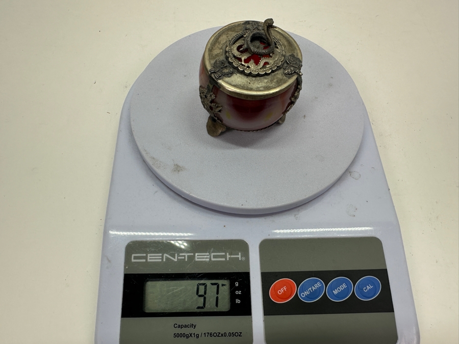 Old Chinese Censer With Agate Body And Silver Overlay Accents With Dragon And Rider Motif And Cobra Snake Finial Signed Underneath 2.5H 97g [Photo 14]