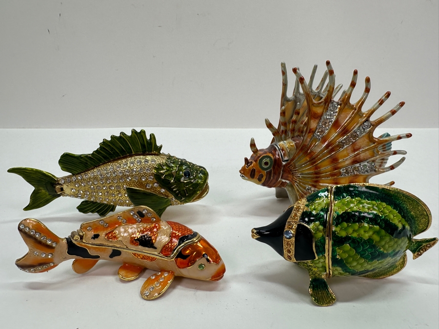 Set Of Four Enameled Fish Trinket Boxes With Crystals [Photo 7]