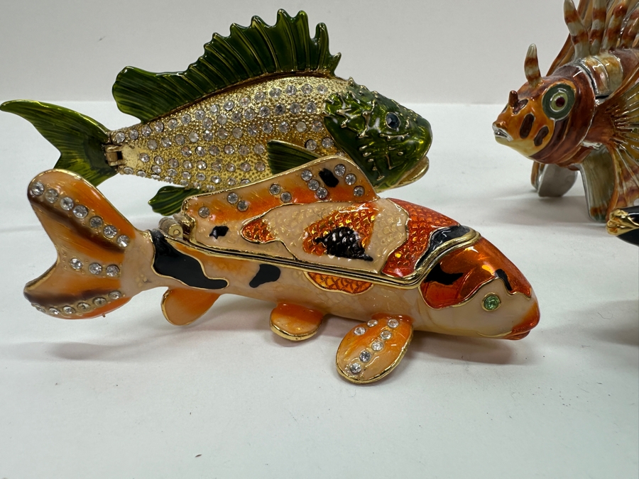 Set Of Four Enameled Fish Trinket Boxes With Crystals [Photo 2]