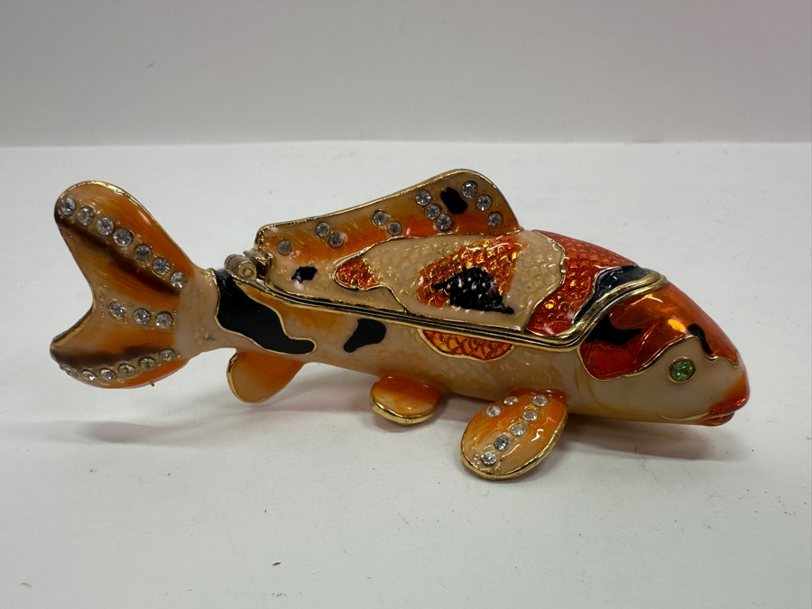 Set Of Four Enameled Fish Trinket Boxes With Crystals [Photo 9]