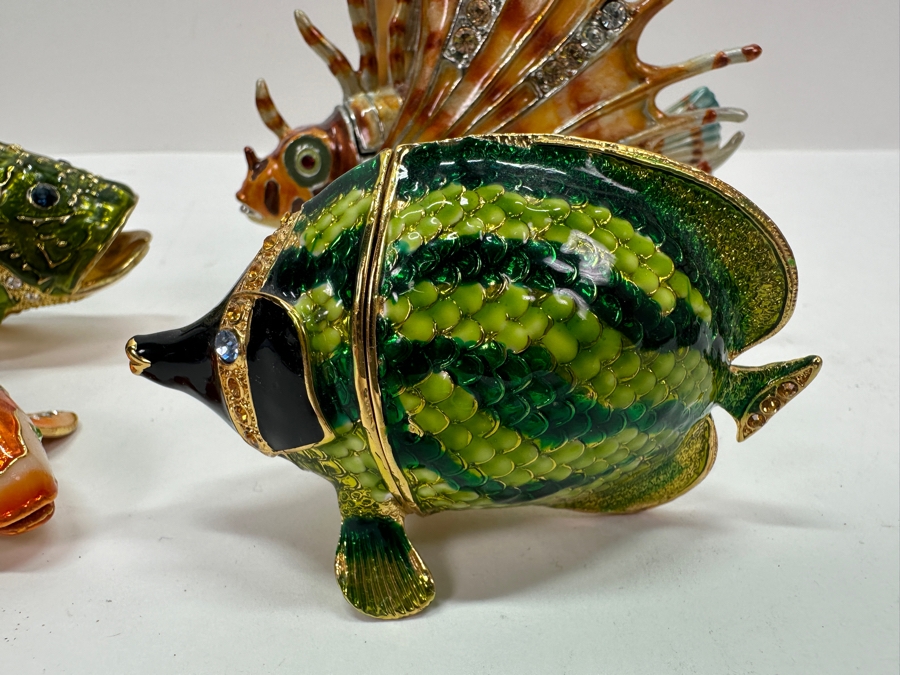 Set Of Four Enameled Fish Trinket Boxes With Crystals [Photo 4]