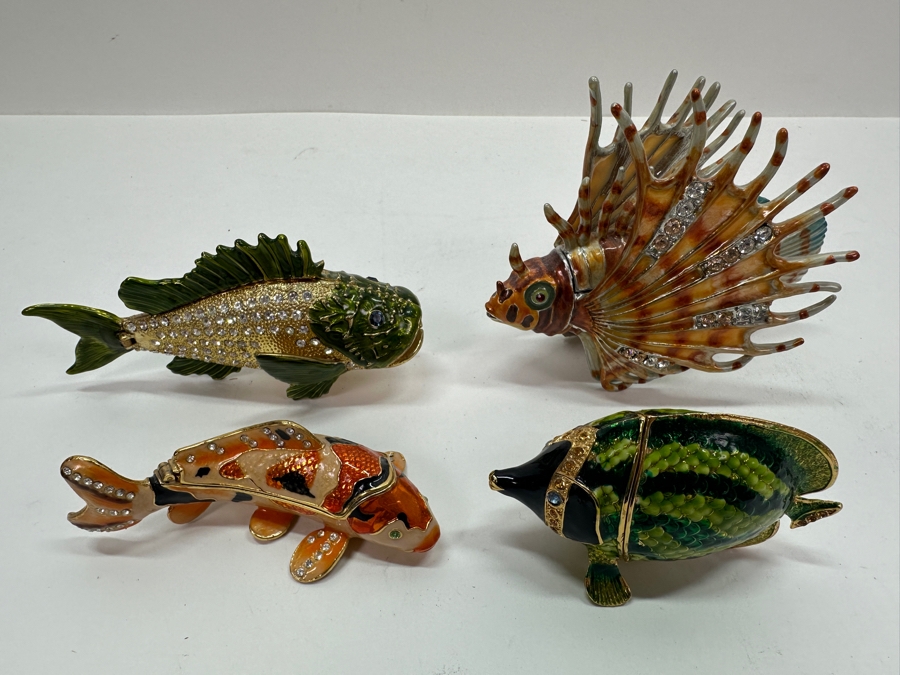 Set Of Four Enameled Fish Trinket Boxes With Crystals [Photo 6]