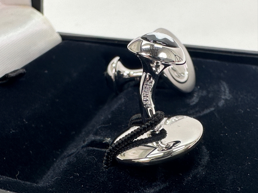 Vintage Montblanc Sterling Silver Cufflinks Round With Small Star In Original Box 35918 [Photo 10]