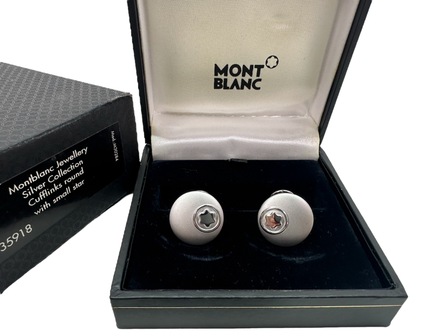 Vintage Montblanc Sterling Silver Cufflinks Round With Small Star In Original Box 35918 [Photo 1]