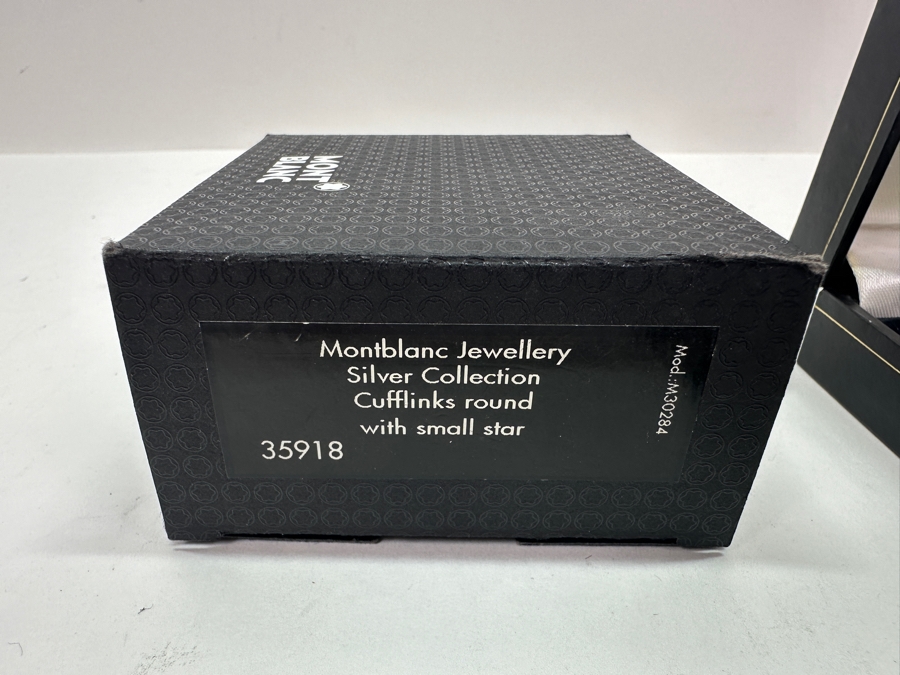 Vintage Montblanc Sterling Silver Cufflinks Round With Small Star In Original Box 35918 [Photo 7]