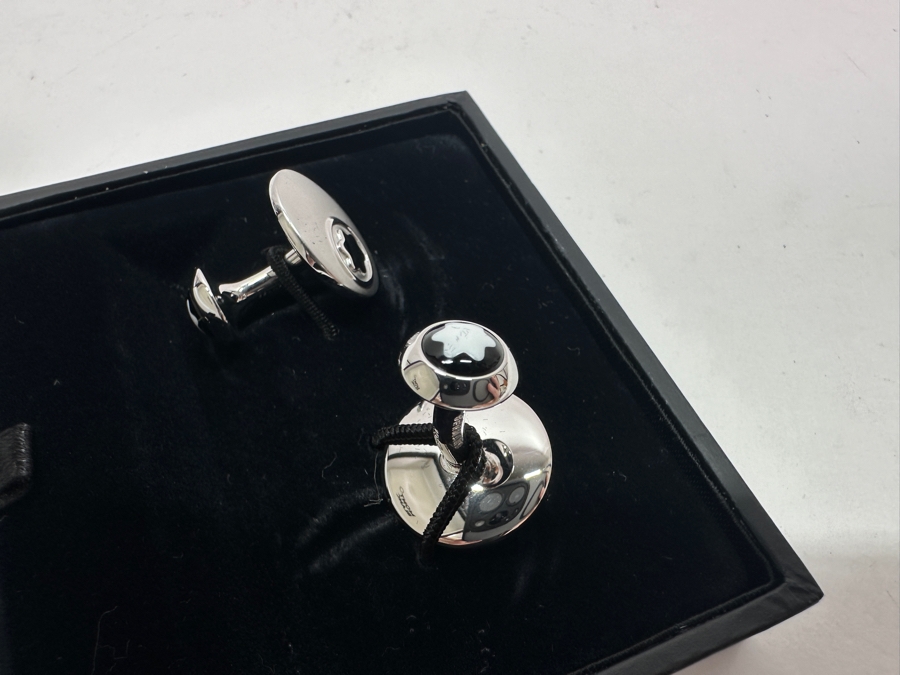 Vintage Montblanc Sterling Silver Cufflinks Round With Small Star In Original Box 35918 [Photo 3]