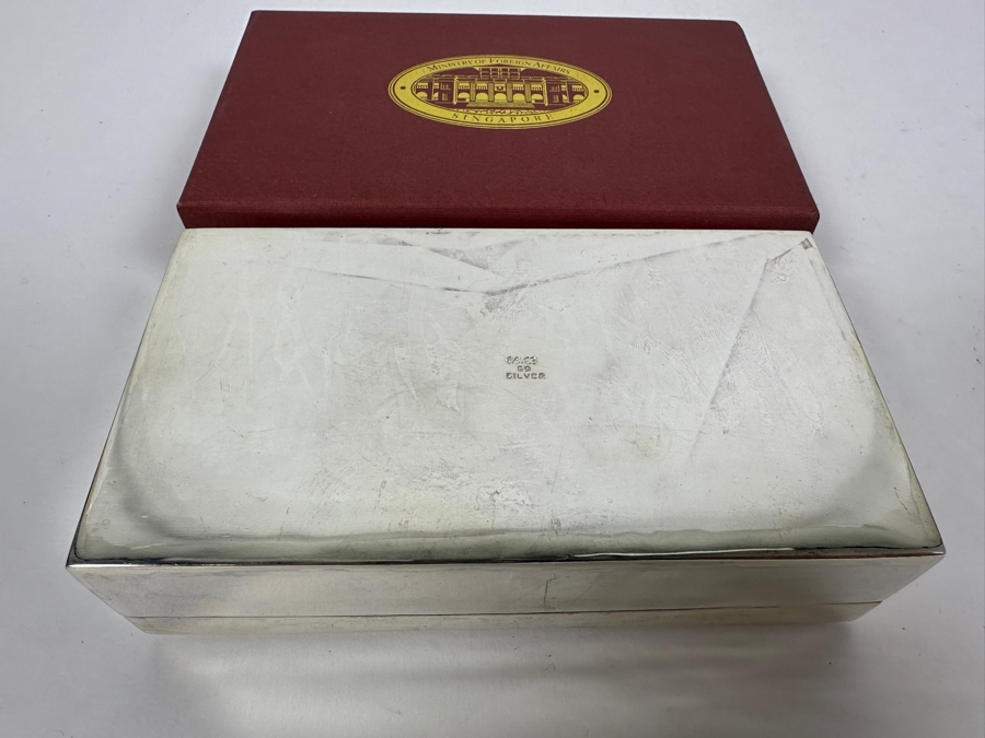 Sterling Silver Handcrafted Box Khmer Craftsmanship Emblazoned With The Singapore Ministry Of Foreign Affairs Emblem 205g [Photo 6]