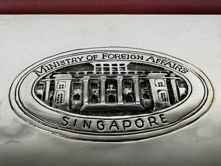 Sterling Silver Handcrafted Box Khmer Craftsmanship Emblazoned With The Singapore Ministry Of Foreign Affairs Emblem 205g [Photo 4]