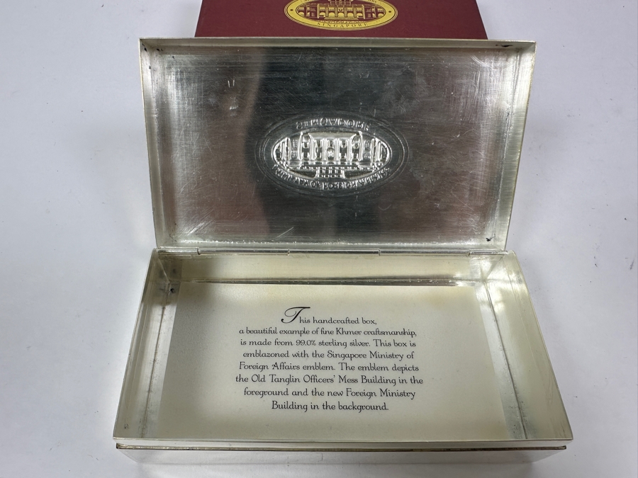 Sterling Silver Handcrafted Box Khmer Craftsmanship Emblazoned With The Singapore Ministry Of Foreign Affairs Emblem 205g [Photo 10]