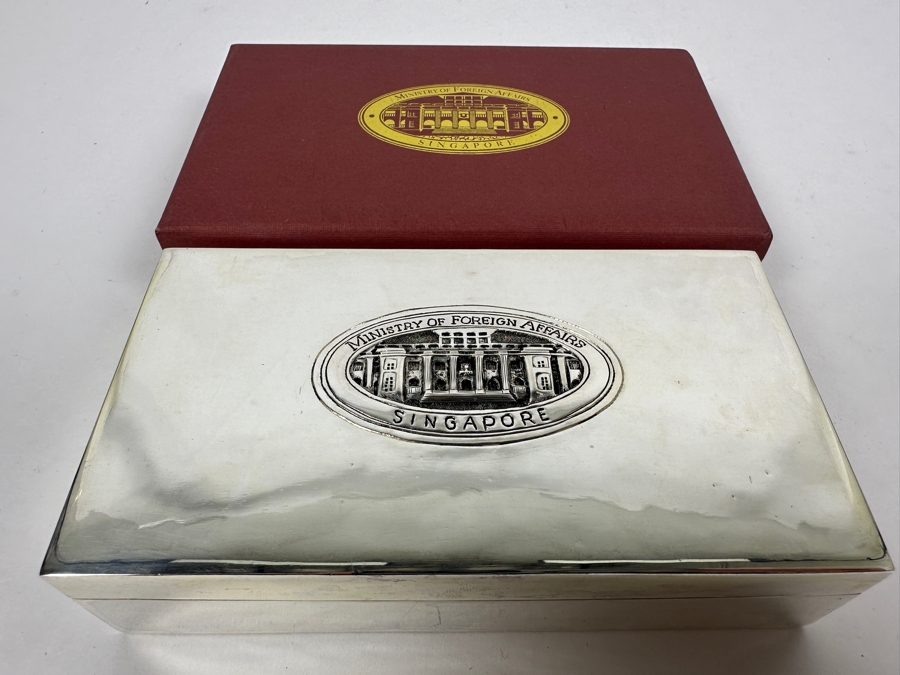 Sterling Silver Handcrafted Box Khmer Craftsmanship Emblazoned With The Singapore Ministry Of Foreign Affairs Emblem 205g [Photo 2]