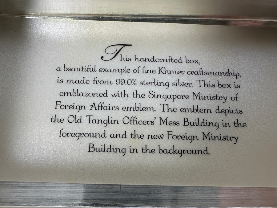 Sterling Silver Handcrafted Box Khmer Craftsmanship Emblazoned With The Singapore Ministry Of Foreign Affairs Emblem 205g [Photo 11]