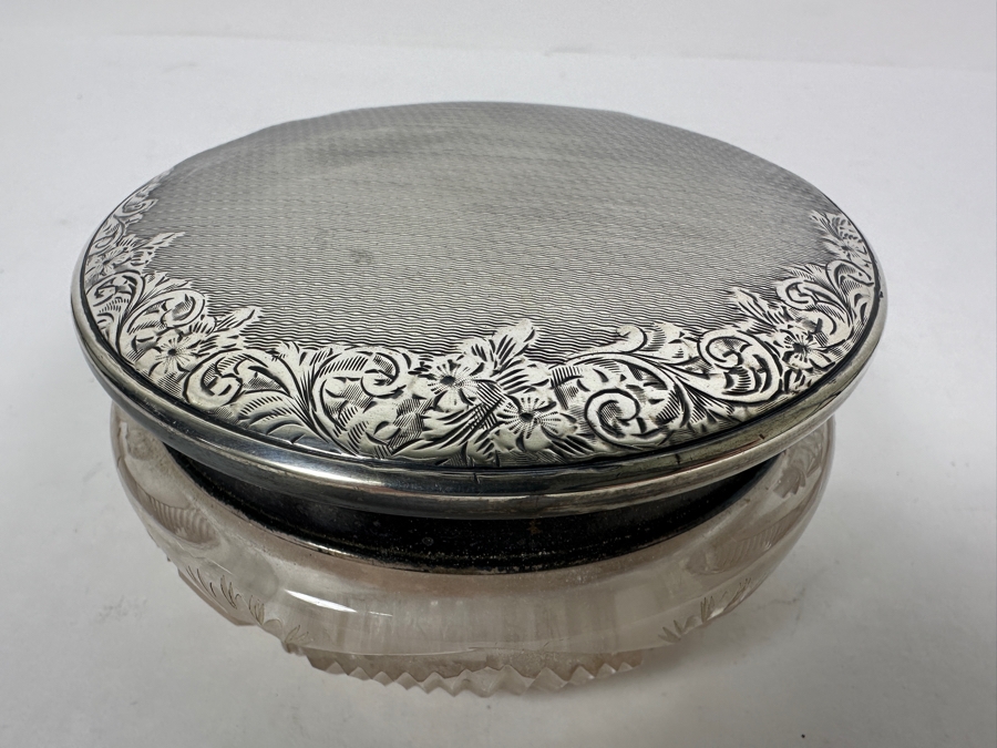 Vintage Mid-Century English Hallmarked Birmingham W I Broadway & Co. Sterling Silver Lid Powder Jar 4W X 2H [Photo 2]
